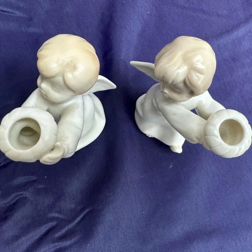 Vintage Porcelain Candlesticks Angels Set of 2 NO USED